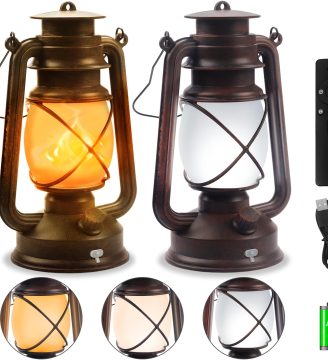 2 Pack Bronze Vintage 4 Modes Light LED Lanterns,Rechargeable Dancing Flame Lanterns Decorative Outdoor&Indoor, Remote Control Waterproof Hanging Lights for Camping,Patio Garden Pathway