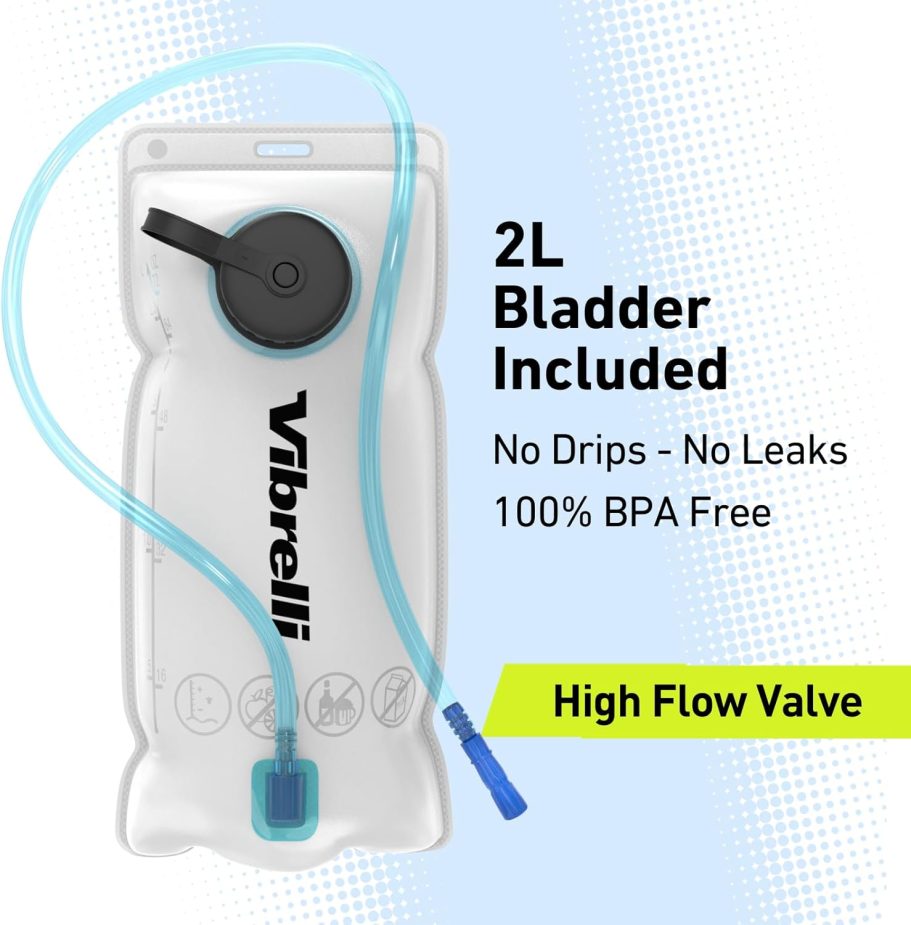 Vibrelli Hydration Backpack & 2L Hydration Bladder - High Flow Bite Valve - Hydration Pack for Cycling, Running, Hiking - Image 4
